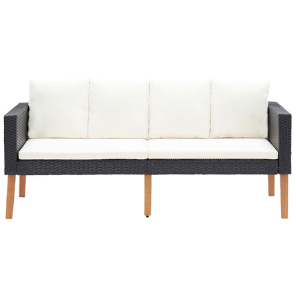 3 Piece Patio Lounge Set with Cushions Poly Rattan Black