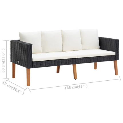 3 Piece Patio Lounge Set with Cushions Poly Rattan Black