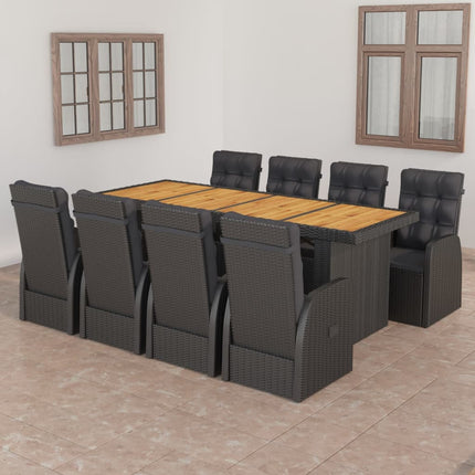 9 Piece Patio Dining Set with Cushions Poly Rattan Black