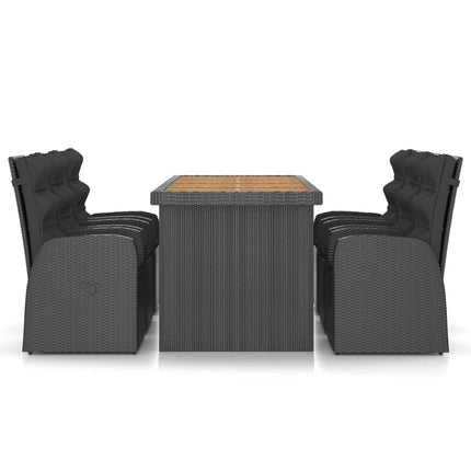 7 Piece Patio Dining Set with Cushions Poly Rattan Black