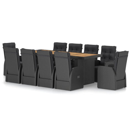 11 Piece Patio Dining Set with Cushions Poly Rattan Black