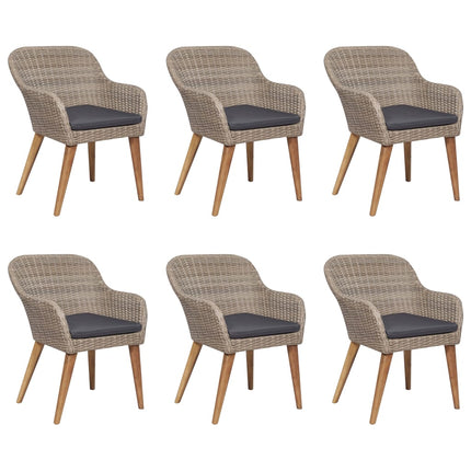 7 Piece Patio Dining Set Poly Rattan Brown