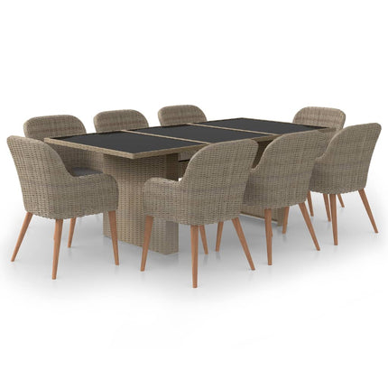 9 Piece Patio Dining Set Poly Rattan Brown