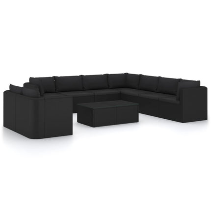 11 Piece Patio Lounge Set with Cushions Poly Rattan Black