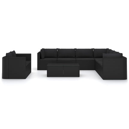 11 Piece Patio Lounge Set with Cushions Poly Rattan Black