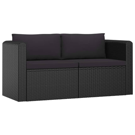 11 Piece Patio Lounge Set with Cushions Poly Rattan Black