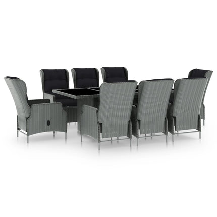 9 Piece Patio Dining Set with Cushions Poly Rattan Light Gray