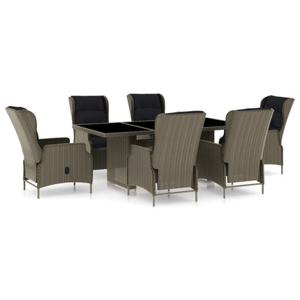 7 Piece Patio Dining Set with Cushions Poly Rattan Brown
