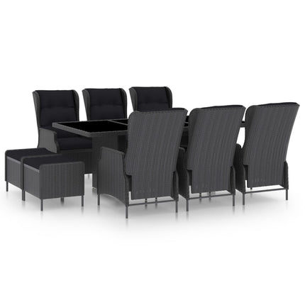 9 Piece Patio Dining Set with Cushions Poly Rattan Dark Gray
