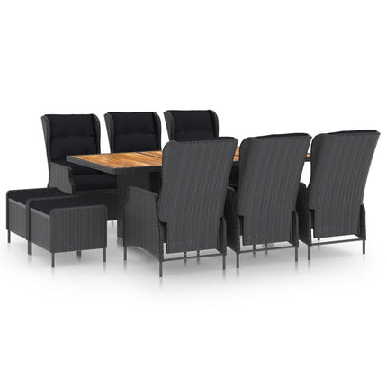9 Piece Patio Dining Set with Cushions Poly Rattan Dark Gray