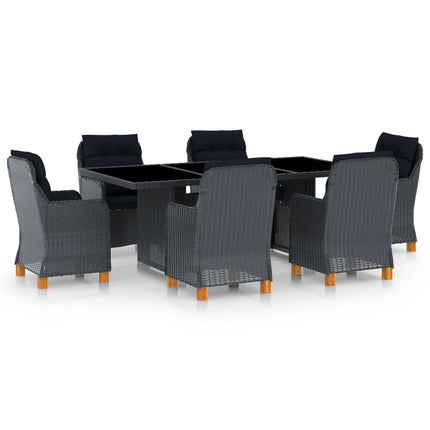 7 Piece Patio Dining Set with Cushions Poly Rattan Dark Gray