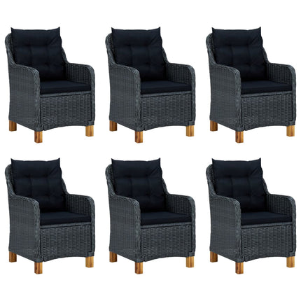7 Piece Patio Dining Set with Cushions Poly Rattan Dark Gray