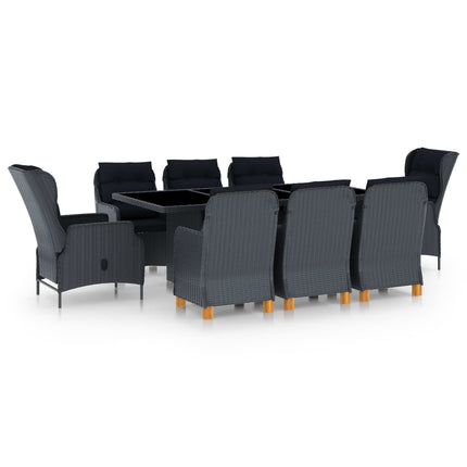 9 Piece Patio Dining Set with Cushions Poly Rattan Dark Gray