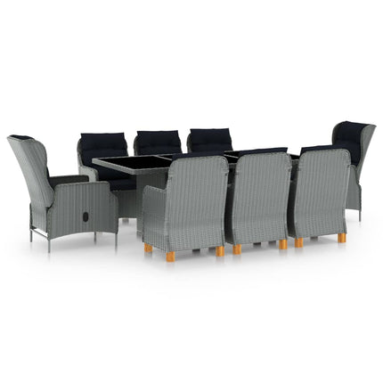 9 Piece Patio Dining Set with Cushions Poly Rattan Light Gray