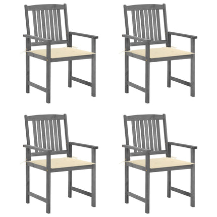 Patio Chairs with Cushions 4 pcs Gray Solid Acacia Wood