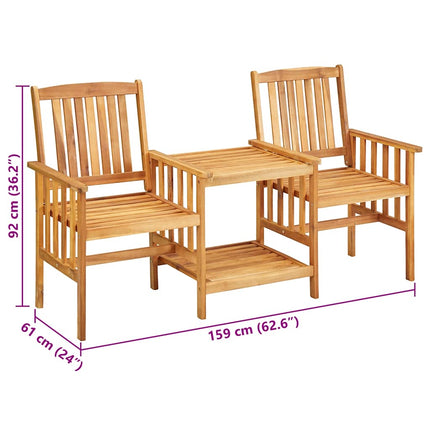 Patio Chairs with Tea Table and Cushions Solid Acacia Wood