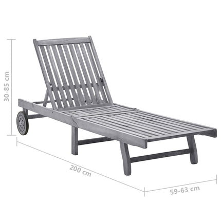 Sunlounger Grey Solid Acacia wood, 100% polyester fabric 78.7in
