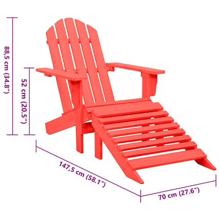 Patio Adirondack Chair with Ottoman Solid Fir Wood Red