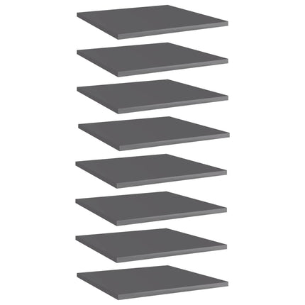 Bookshelf Boards 8 pcs High Gloss Gray 15.7"x15.7"x0.6" Engineered Wood