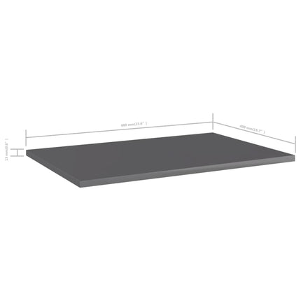 Bookshelf Boards 8 pcs High Gloss Gray 23.6"x15.7"x0.6" Engineered Wood