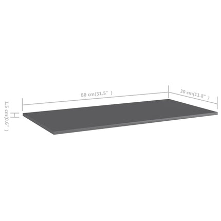 Bookshelf Boards 8 pcs High Gloss Gray 31.5"x11.8"x0.6" Engineered Wood