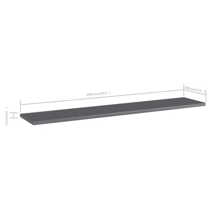 Bookshelf Boards 4 pcs High Gloss Gray 39.4"x7.9"x0.6" Engineered Wood