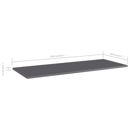 Bookshelf Boards 4 pcs High Gloss Gray 39.4"x15.7"x0.6" Engineered Wood