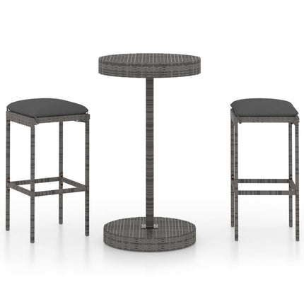 3 Piece Patio Bar Set with Cushions Poly Rattan Gray