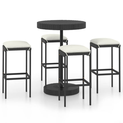 5 Piece Patio Bar Set with Cushions Poly Rattan Black