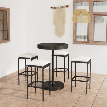 5 Piece Patio Bar Set with Cushions Poly Rattan Black