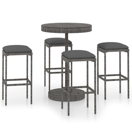 5 Piece Patio Bar Set with Cushions Poly Rattan Gray