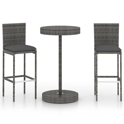 3 Piece Patio Bar Set with Cushions Poly Rattan Gray