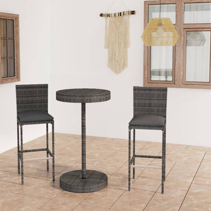 3 Piece Patio Bar Set with Cushions Poly Rattan Gray
