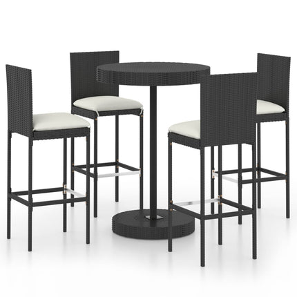 5 Piece Patio Bar Set with Cushions Poly Rattan Black