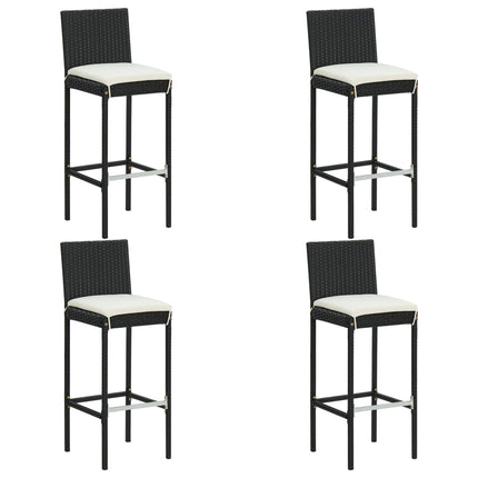 5 Piece Patio Bar Set with Cushions Poly Rattan Black