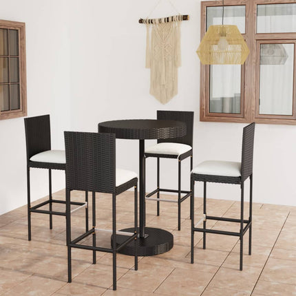 5 Piece Patio Bar Set with Cushions Poly Rattan Black