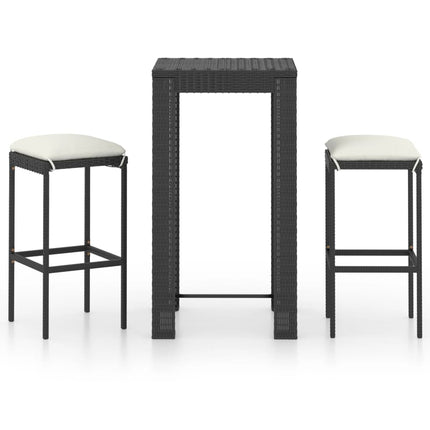 3 Piece Patio Bar Set with Cushions Poly Rattan Black