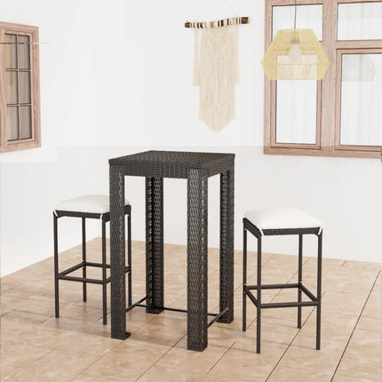 3 Piece Patio Bar Set with Cushions Poly Rattan Black