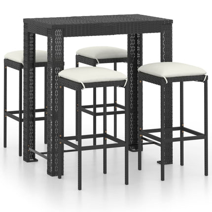 5 Piece Patio Bar Set with Cushions Poly Rattan Black