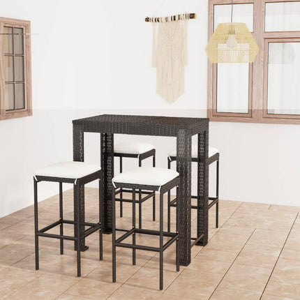 5 Piece Patio Bar Set with Cushions Poly Rattan Black