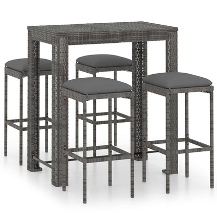 5 Piece Patio Bar Set with Cushions Poly Rattan Gray