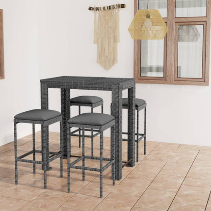 5 Piece Patio Bar Set with Cushions Poly Rattan Gray