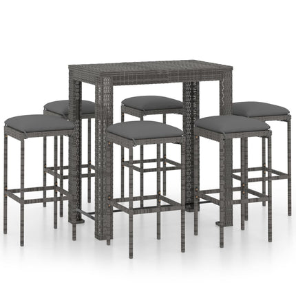 7 Piece Patio Bar Set with Cushions Poly Rattan Gray