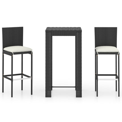 3 Piece Patio Bar Set with Cushions Poly Rattan Black