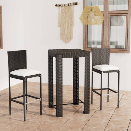 3 Piece Patio Bar Set with Cushions Poly Rattan Black