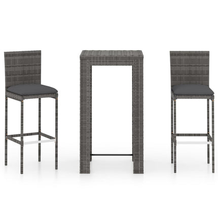 3 Piece Patio Bar Set with Cushions Poly Rattan Gray