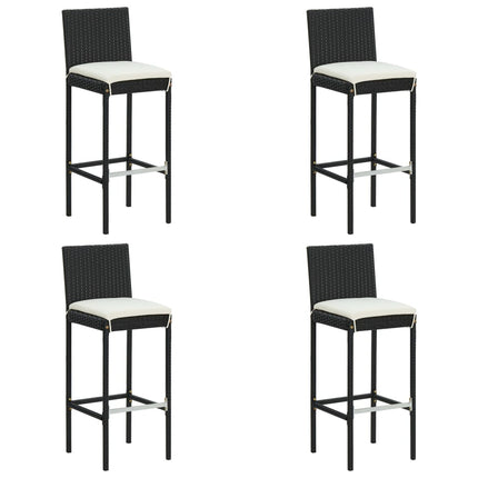 5 Piece Patio Bar Set with Cushions Poly Rattan Black