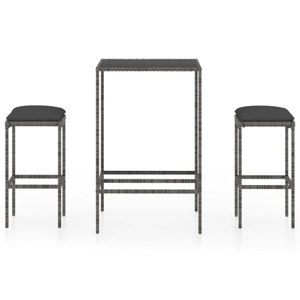 3 Piece Patio Bar Set with Cushions Poly Rattan Gray