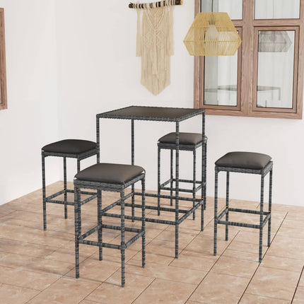 5 Piece Patio Bar Set with Cushions Poly Rattan Gray