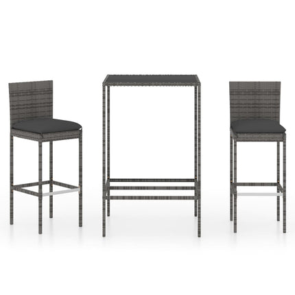3 Piece Patio Bar Set with Cushions Poly Rattan Gray